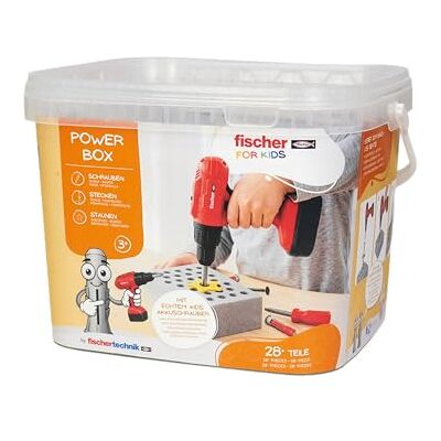 fischertechnik Fischer for Kids Power-Box 579436 – narzędzie do zabawy z kołkami Duo Kid, śrubokrętem, wkrętarką akumulatorową, dla dzieci od 3 lat fischertechnik Fischer for Kids Power-Box 579436 – narzędzie do zabawy z kołkami Duo Kid, śrubokrętem, wkrętarką akumulatorową, dla dzieci od 3 lat