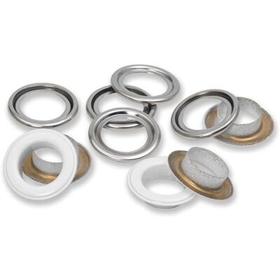 Prym 542560 oczka z tarczami, biały/srebrny kolor, Ø 14 mm, 15 Prym 542560 oczka z tarczami, biały/srebrny kolor, Ø 14 mm, 15