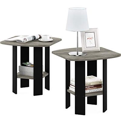 Furinno Prosty design stolik boczny, drewno, francuski dąb, szary - Stolik do serwowania Furinno Prosty design stolik boczny, drewno, francuski dąb, szary - Stolik do serwowania