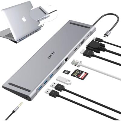 YLSCI Stacja dokująca USB C, 10 w 1, koncentrator USB C z 4K HDMI, VGA, 3 porty USB 3.0, USB-C, Gigablit Ethernet RJ45, karty SD/TF, audio do Windows 10,8,7, XP/Mac OS/Linux YLSCI Stacja dokująca USB C, 10 w 1, koncentrator USB C z 4K HDMI, VGA, 3 porty USB 3.0, USB-C, Gigablit Ethernet RJ45, karty SD/TF, audio do Windows 10,8,7, XP/Mac OS/Linux