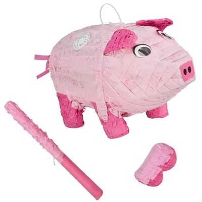 Relaxdays Świnka Pinata, z prętem i maską, impreza dla dzieci, urodziny, do napełniania, wys. x szer. x gł.: 25 x 20 x 43 cm, różowa Relaxdays Świnka Pinata, z prętem i maską, impreza dla dzieci, urodziny, do napełniania, wys. x szer. x gł.: 25 x 20 x 43 cm, różowa