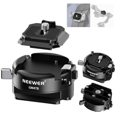 NEEWER GM47B zestaw płyt szybkiego zwalniania, zapobiegający skręcaniu, automatyczny, kwadratowy, adapter do montażu na statywie i podstawa zaciskowa, kompatybilny z Arca Swiss DJI Ronin RS 4 Pro RS 3 NEEWER GM47B zestaw płyt szybkiego zwalniania, zapobiegający skręcaniu, automatyczny, kwadratowy, adapter do montażu na statywie i podstawa zaciskowa, kompatybilny z Arca Swiss DJI Ronin RS 4 Pro RS 3