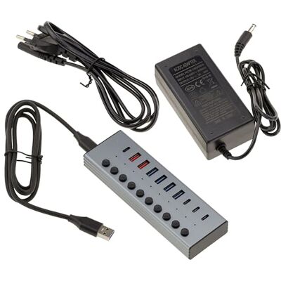 KALEA-INFORMATIQUE Aluminiowy hub USB3 z 7 portami USB 3.0 5G A i C oraz 3 portami Quick Charge PD, zewnętrzne zasilanie 12V 3A KALEA-INFORMATIQUE Aluminiowy hub USB3 z 7 portami USB 3.0 5G A i C oraz 3 portami Quick Charge PD, zewnętrzne zasilanie 12V 3A
