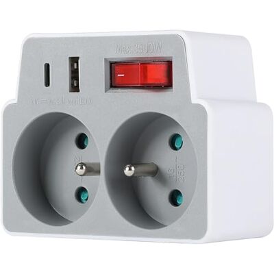 Electraline 531208 Podwójny adapter listwy zasilającej z 2 gniazdami 16A + 2 portami USB (1A + 1C) 12 W z przełącznikiem WŁ./WYŁ., 2 gniazda 16A Electraline 531208 Podwójny adapter listwy zasilającej z 2 gniazdami 16A + 2 portami USB (1A + 1C) 12 W z przełącznikiem WŁ./WYŁ., 2 gniazda 16A