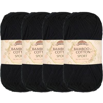 BambooMN JubileeYarn Bamboo Cotton Sport 4-warstwowa przędza 50 g/Skein Midnight Black 4 motki BambooMN JubileeYarn Bamboo Cotton Sport 4-warstwowa przędza 50 g/Skein Midnight Black 4 motki