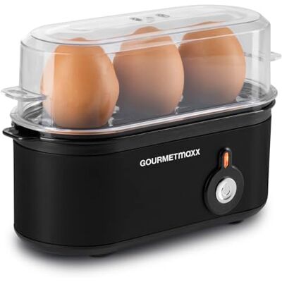GOURMETmaxx Jajowar na 3 jajka bojler do jajek z wykrawaczem do jajek w miarce Egg Cooker – 3 stopnie twardości do kieliszków do jajek Design mały jajowar – części nadające się do mycia w GOURMETmaxx Jajowar na 3 jajka bojler do jajek z wykrawaczem do jajek w miarce Egg Cooker – 3 stopnie twardości do kieliszków do jajek Design mały jajowar – części nadające się do mycia w