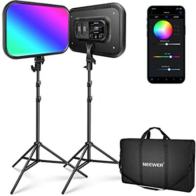 NEEWER RGB168 18,3" 60W RGB LED Panel wideo ze statywami, sterowanie aplikacją, 360° pełny kolor, ściemnianie 2500K-8500K, RGB/CRI 97+, 17 efektów scenicznych, światło ciągłe, fotografia, 2Pack NEEWER RGB168 18,3" 60W RGB LED Panel wideo ze statywami, sterowanie aplikacją, 360° pełny kolor, ściemnianie 2500K-8500K, RGB/CRI 97+, 17 efektów scenicznych, światło ciągłe, fotografia, 2Pack