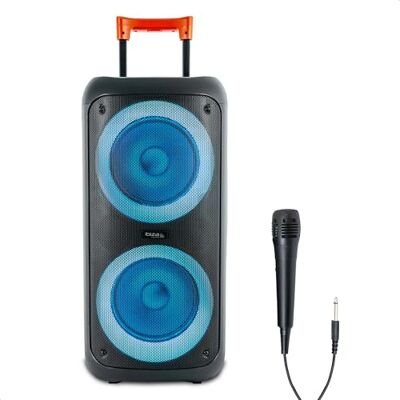 Ibiza ERIS400 Przenośny głośnik Bluetooth zasilany bateryjnie z diodami LED – 2 podświetlane subwoofery – TWS – USB, MicroSD, AUX – w zestawie mikrofon przewodowy – wózek, kółka Ibiza ERIS400 Przenośny głośnik Bluetooth zasilany bateryjnie z diodami LED – 2 podświetlane subwoofery – TWS – USB, MicroSD, AUX – w zestawie mikrofon przewodowy – wózek, kółka