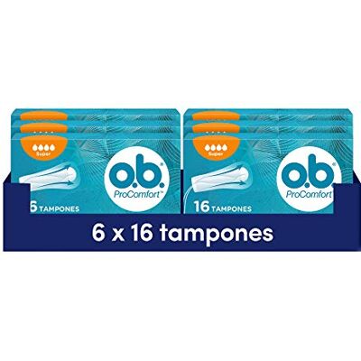 o.b. Amortyzatory wewnętrzne, ProComfort Super, intensywny przepływ, łatwe wkładanie i wyjmowanie, 6 opakowań po 16 sztuk o.b. Amortyzatory wewnętrzne, ProComfort Super, intensywny przepływ, łatwe wkładanie i wyjmowanie, 6 opakowań po 16 sztuk