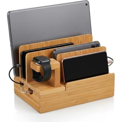 Relaxdays Stacja ładująca, do zegarka Apple Watch, bambus, wys. x szer. x gł. 15 x 21,5 x 15 cm, stacja na telefon, uchwyt na tablet, stojak na zegarek, kolor naturalny Relaxdays Stacja ładująca, do zegarka Apple Watch, bambus, wys. x szer. x gł. 15 x 21,5 x 15 cm, stacja na telefon, uchwyt na tablet, stojak na zegarek, kolor naturalny