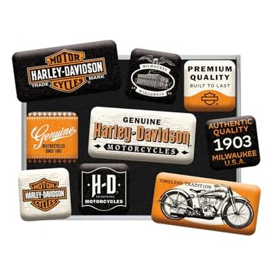ART Retro magnesy na lodówkę, 9 sztuk, Harley-Davidson – Genuine Motorcycles Milwaukee – Pomysł na prezent dla motocyklistów, Official License Product (OLP), zestaw magnesów, Styl vintage ART Retro magnesy na lodówkę, 9 sztuk, Harley-Davidson – Genuine Motorcycles Milwaukee – Pomysł na prezent dla motocyklistów, Official License Product (OLP), zestaw magnesów, Styl vintage