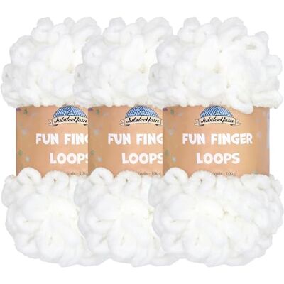 BambooMN JubileeYarn Fun Finger Loops przędza poliestrowa przędza Jumbo Weight Loop 100 g/Skein biała 3 motki BambooMN JubileeYarn Fun Finger Loops przędza poliestrowa przędza Jumbo Weight Loop 100 g/Skein biała 3 motki