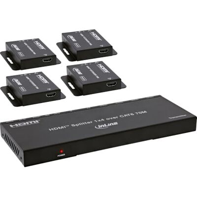 InLine Przedłużacz rozdzielacza HDMI 1x4, kat. 6, 4K 30 Hz, z odbiornikami HDMI do 4 wyświetlaczy, do 70 m Full HD lub 40 m 4K, kat. 6, EDID, kanał zwrotny IR, odbiornik w zestawie InLine Przedłużacz rozdzielacza HDMI 1x4, kat. 6, 4K 30 Hz, z odbiornikami HDMI do 4 wyświetlaczy, do 70 m Full HD lub 40 m 4K, kat. 6, EDID, kanał zwrotny IR, odbiornik w zestawie