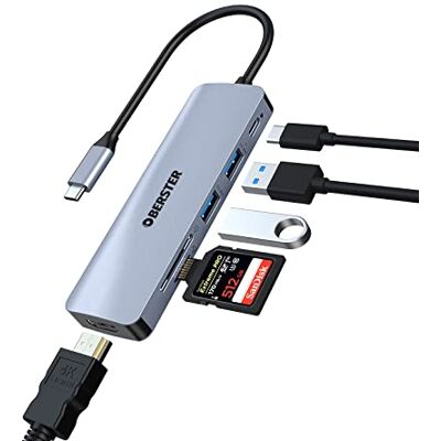 Qhou Hub USB C, 6 w 1 Multiport USB C Adapter z wyjściem HDMI 4K, 100W PD, 2 USB 3.0, kompatybilne czytniki kart SD/TF Qhou Hub USB C, 6 w 1 Multiport USB C Adapter z wyjściem HDMI 4K, 100W PD, 2 USB 3.0, kompatybilne czytniki kart SD/TF