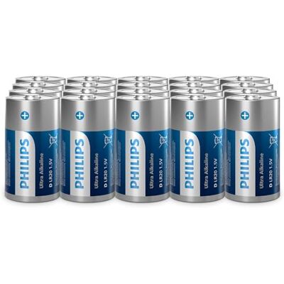 Philips Baterie alkaliczne Ultra D, LR20, duża pojemność, do latarek i dużych urządzeń, 20 sztuk Philips Baterie alkaliczne Ultra D, LR20, duża pojemność, do latarek i dużych urządzeń, 20 sztuk