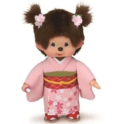 BANDAI Monchhichi Kimono Pink – pluszowa małpa Monchhichi różowe kimono w kwiaty, tradycyjna japońska sukienka od 2 lat i starszych SE260799 BANDAI Monchhichi Kimono Pink – pluszowa małpa Monchhichi różowe kimono w kwiaty, tradycyjna japońska sukienka od 2 lat i starszych SE260799