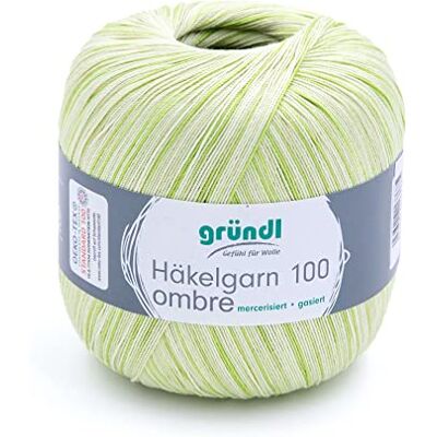 Gründl Przędza 100 ombré (merceryzowana przędza bawełniana do szydełkowania, 100% bawełny, 100 g/566 m, grubość drutów: 1,5-2, 1 x 100 g), pistacja Gründl Przędza 100 ombré (merceryzowana przędza bawełniana do szydełkowania, 100% bawełny, 100 g/566 m, grubość drutów: 1,5-2, 1 x 100 g), pistacja