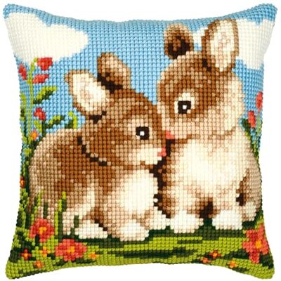 Vervaco Zestaw do Haftu Krzyżykowego Poduszka KRÓLIKI Kanwa z Nadrukiem 40 x 40 cm Gruba Włóczka Akrylowa Zrób to Sam Dekoracja Domu DIY Cross Stitch Kit Vervaco Zestaw do Haftu Krzyżykowego Poduszka KRÓLIKI Kanwa z Nadrukiem 40 x 40 cm Gruba Włóczka Akrylowa Zrób to Sam Dekoracja Domu DIY Cross Stitch Kit