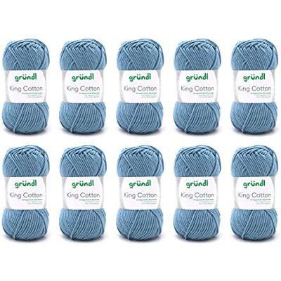 Gründl King Cotton (miękka i obszerna przędza do robienia na drutach i szydełkowania, składająca się z 55% poliakrylu i 45% bawełny, 50 g/78 m, grubość drutów: 6-7, 10 x 50 g), dżinsy Gründl King Cotton (miękka i obszerna przędza do robienia na drutach i szydełkowania, składająca się z 55% poliakrylu i 45% bawełny, 50 g/78 m, grubość drutów: 6-7, 10 x 50 g), dżinsy