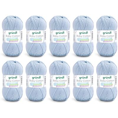 Gründl Baby Cotton wełna do robienia na drutach i szydełkowania, wełna dla niemowląt, 50% bawełna, 50% poliakryl, wytrzymała i łatwa w pielęgnacji, 50 g / 140 m, grubość drutów: 3,5-4,5, 10 x 50 g, Gründl Baby Cotton wełna do robienia na drutach i szydełkowania, wełna dla niemowląt, 50% bawełna, 50% poliakryl, wytrzymała i łatwa w pielęgnacji, 50 g / 140 m, grubość drutów: 3,5-4,5, 10 x 50 g,
