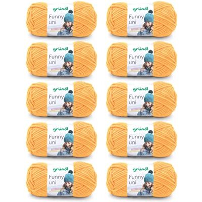 Gründl Funny uni włóczka do robienia na drutach i szydełkowania (aksamitna przędza szenilowa ze 100% poliestru, 10 x 100 g/120 m, grubość drutów: 5-6), żółta Gründl Funny uni włóczka do robienia na drutach i szydełkowania (aksamitna przędza szenilowa ze 100% poliestru, 10 x 100 g/120 m, grubość drutów: 5-6), żółta