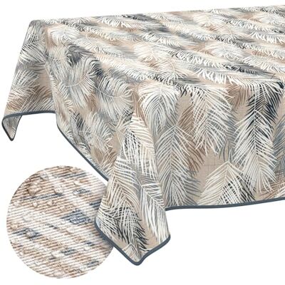 ANRO Obrus zmywalny w liście, szaro-beżowy, prostokątny, 140 x 100 cm – odporny na działanie wody do użytku wewnątrz i na zewnątrz, z efektem lotosu, z obszyciem ANRO Obrus zmywalny w liście, szaro-beżowy, prostokątny, 140 x 100 cm – odporny na działanie wody do użytku wewnątrz i na zewnątrz, z efektem lotosu, z obszyciem