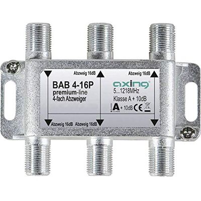 Axing BAB 4-16P 4-krotny rozgałęźnik 16 dB telewizja kablowa CATV Multimedia DVB-T2 klasa A+, 10 dB, 5-1218 MHz metal Axing BAB 4-16P 4-krotny rozgałęźnik 16 dB telewizja kablowa CATV Multimedia DVB-T2 klasa A+, 10 dB, 5-1218 MHz metal