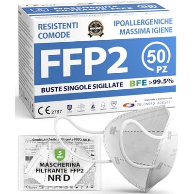 Polonord Adeste ADESTE 50 masek FFP2 NR D białe z certyfikatem CE, łańcuszek kontrolowany, wygodne, elastyczne, hipoalergiczne i regulowane. Bezpieczne: BFE moc filtrowania > 99,5%. Pojedyncze uszczelnione koperty Polonord Adeste ADESTE 50 masek FFP2 NR D białe z certyfikatem CE, łańcuszek kontrolowany, wygodne, elastyczne, hipoalergiczne i regulowane. Bezpieczne: BFE moc filtrowania > 99,5%. Pojedyncze uszczelnione koperty