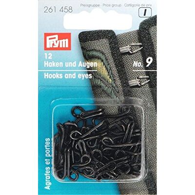 Prym czarne 261458 haczyki i oczka do kurtki EIS 9, metalowe, nr 9, 12 sztuk Prym czarne 261458 haczyki i oczka do kurtki EIS 9, metalowe, nr 9, 12 sztuk