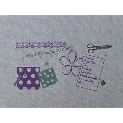 La Boîte à Broder COU012PMN Coupon z nadrukiem 'Mon Matériel de Couture', śliwkowy/naturalny kolor La Boîte à Broder COU012PMN Coupon z nadrukiem 'Mon Matériel de Couture', śliwkowy/naturalny kolor