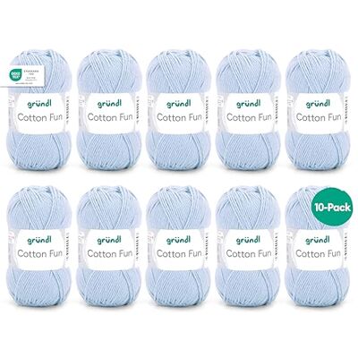 Gründl Cotton Fun włóczka do robienia na drutach/szydełkowania (miękka przędza ze 100% bawełny, certyfikat Öko-Tex, 50 g/115 m, grubość drutów: 3-4, 10 kłębków po 50 g), błękitna Gründl Cotton Fun włóczka do robienia na drutach/szydełkowania (miękka przędza ze 100% bawełny, certyfikat Öko-Tex, 50 g/115 m, grubość drutów: 3-4, 10 kłębków po 50 g), błękitna