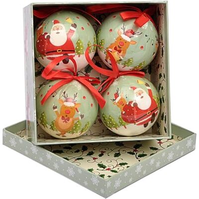 Ciao Zestaw 4 bombek choinkowych Santa & Reindeers (Ø 7,5 cm) z tasiemką tekstylną na choinkę w pudełku upominkowym Ciao Zestaw 4 bombek choinkowych Santa & Reindeers (Ø 7,5 cm) z tasiemką tekstylną na choinkę w pudełku upominkowym