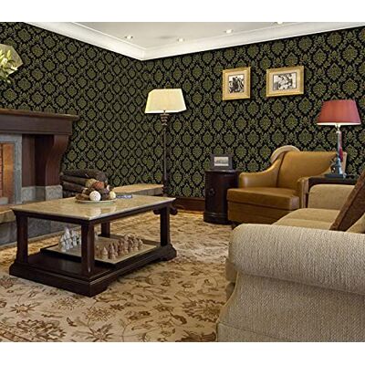 BUVU tapeta 53 x 1000 cm barokowa ozdoba winylowa, złota, czarna, glamour loft, do salonu, sypialni lub kuchni BUVU tapeta 53 x 1000 cm barokowa ozdoba winylowa, złota, czarna, glamour loft, do salonu, sypialni lub kuchni
