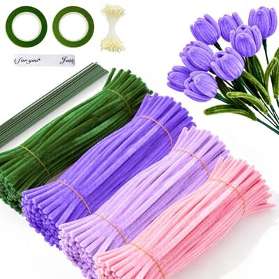 Elalove Zestaw do czyszczenia fajek, zestaw do majsterkowania, 4 kolory, 20 sztuk zielonej nici do majsterkowania, taśma prezentowa, taśma klejąca, projekty DIY, takie jak suszone kwiaty (fioletowy) Elalove Zestaw do czyszczenia fajek, zestaw do majsterkowania, 4 kolory, 20 sztuk zielonej nici do majsterkowania, taśma prezentowa, taśma klejąca, projekty DIY, takie jak suszone kwiaty (fioletowy)