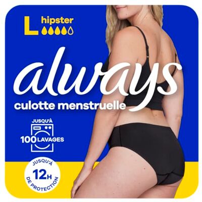 Always Zawsze można prać majtki menstruacyjne, L, 42-44, 1 majtki menstruacyjne, czarne hipsterskie, umiarkowane do obfitego przepływu, wielokrotnego użytku do 100 prań, duże, do 12 godzin ochrony, komfort Always Zawsze można prać majtki menstruacyjne, L, 42-44, 1 majtki menstruacyjne, czarne hipsterskie, umiarkowane do obfitego przepływu, wielokrotnego użytku do 100 prań, duże, do 12 godzin ochrony, komfort