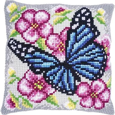 Vervaco Zestaw do Haftu Krzyżykowego Poduszka MOTYL W KWIATACH Kanwa z Nadrukiem 40 x 40 cm Gruba Włóczka Akrylowa Zrób to Sam Dekoracja Domu DIY Cross Stitch Kit Vervaco Zestaw do Haftu Krzyżykowego Poduszka MOTYL W KWIATACH Kanwa z Nadrukiem 40 x 40 cm Gruba Włóczka Akrylowa Zrób to Sam Dekoracja Domu DIY Cross Stitch Kit