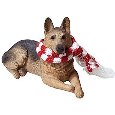 Sandicast Owczarek niemiecki z czerwono-białym szalikiem ozdoba świąteczna Sandicast Owczarek niemiecki z czerwono-białym szalikiem ozdoba świąteczna