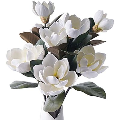 MINYULUA Sztuczne kwiaty magnolii, 75 cm, długi biały kwiat łodygi magnolii, sztuczny bukiet kwiatów ślubnych, wazon, aranżacja kwiatowa na stół, ślub, święta, przyjęcie, wystrój domu, 3 szt MINYULUA Sztuczne kwiaty magnolii, 75 cm, długi biały kwiat łodygi magnolii, sztuczny bukiet kwiatów ślubnych, wazon, aranżacja kwiatowa na stół, ślub, święta, przyjęcie, wystrój domu, 3 szt