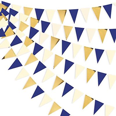pinkblume 30Ft Navy Blue Gold and Beige Party Decorations Royal Blue Gold Triangle Flag Pennant Banner Bunting for Graduation Birthday Wedding Bridal Shower Nautical Ahoy Achor Theme Party Decorations Supplies pinkblume 30Ft Navy Blue Gold and Beige Party Decorations Royal Blue Gold Triangle Flag Pennant Banner Bunting for Graduation Birthday Wedding Bridal Shower Nautical Ahoy Achor Theme Party Decorations Supplies