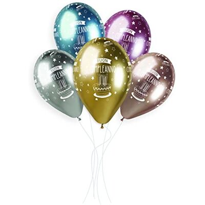 Ciao Opakowanie 25 balonów metalizowanych Buon Compleanno błyszczący w naturalnym lateksie najwyższej jakości G120 (Ø 33 cm/13") Ciao Opakowanie 25 balonów metalizowanych Buon Compleanno błyszczący w naturalnym lateksie najwyższej jakości G120 (Ø 33 cm/13")