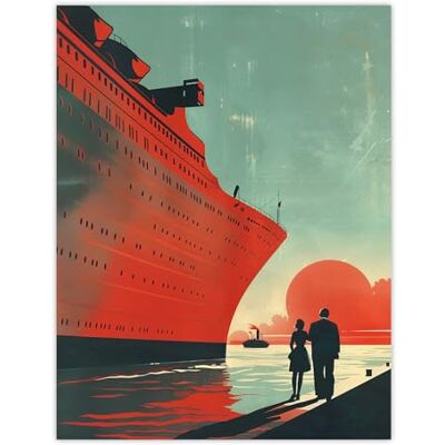 Artery8 Statek wycieczkowy zachód słońca port czerwony niebieski reklama podróżna salon duży plakat na ścianę druk gruby papier 45 x 61 cm Artery8 Statek wycieczkowy zachód słońca port czerwony niebieski reklama podróżna salon duży plakat na ścianę druk gruby papier 45 x 61 cm