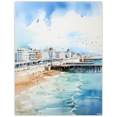 Artery8 Brighton Beach akwarela obraz pomarańczowy niebieski ruchliwa promenada nadmorski krajobraz miasta duży plakat na ścianę druk gruby papier 45 x 61 cm Artery8 Brighton Beach akwarela obraz pomarańczowy niebieski ruchliwa promenada nadmorski krajobraz miasta duży plakat na ścianę druk gruby papier 45 x 61 cm