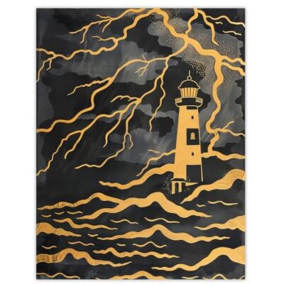Artery8 Latarnia morska błyskawica burza złoty kontrast obraz łazienka toaleta duży plakat na ścianę druk gruby papier 45 x 61 cm Artery8 Latarnia morska błyskawica burza złoty kontrast obraz łazienka toaleta duży plakat na ścianę druk gruby papier 45 x 61 cm