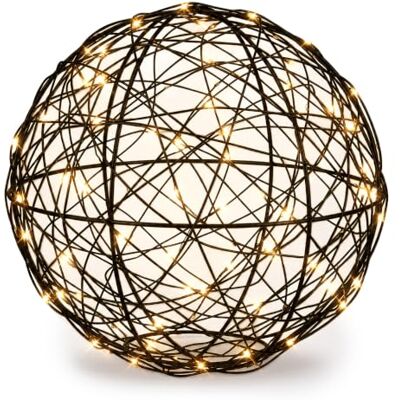 Relaxdays Kula dekoracyjna LED , zasilana bateryjnie, kula z drutu, czarna Do zawieszenia i postawienia, długi kabel, świecąca kula, Ø 20 cm Relaxdays Kula dekoracyjna LED , zasilana bateryjnie, kula z drutu, czarna Do zawieszenia i postawienia, długi kabel, świecąca kula, Ø 20 cm