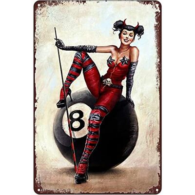 SREELEATHERS Metalowe tabliczki vintage – czarna ósemka bilardowa blaszany znak piękna pinup dziewczyna plakat sztuka ścienna dekoracja do domu baru klubu kawiarni garażu męskiej jaskini 20 x 30 cm SREELEATHERS Metalowe tabliczki vintage – czarna ósemka bilardowa blaszany znak piękna pinup dziewczyna plakat sztuka ścienna dekoracja do domu baru klubu kawiarni garażu męskiej jaskini 20 x 30 cm