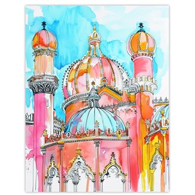 Artery8 Kolorowy pawilon królewski Brighton akwarela salon duży plakat na ścianę druk gruby papier 45 x 61 cm Artery8 Kolorowy pawilon królewski Brighton akwarela salon duży plakat na ścianę druk gruby papier 45 x 61 cm