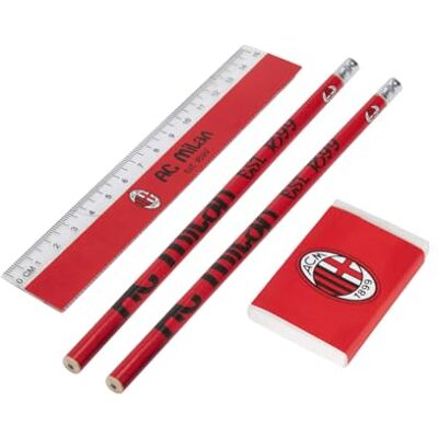 STATSET AC Milan zestaw przyborów szkolnych, 2 długopisy, 1 linijka 15 cm i 1 gumka, oficjalny produkt, Czerwony, Klasyczny STATSET AC Milan zestaw przyborów szkolnych, 2 długopisy, 1 linijka 15 cm i 1 gumka, oficjalny produkt, Czerwony, Klasyczny