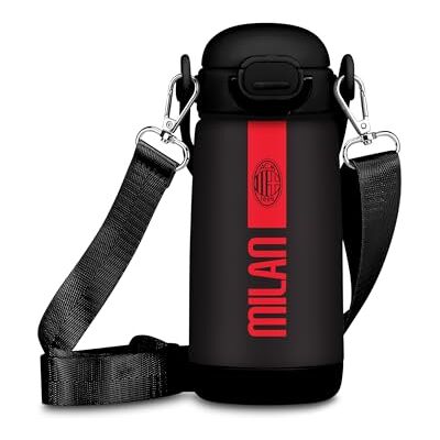 Seven Butelka do picia Kid Milan, czarna, 400 ml, ze stali nierdzewnej, bez BPA, szczelna, szczelna, ciepła 12 h/zimno 24 h, z paskiem na ramię, do szkoły, sportu, podróży, dla chłopców, pomysł na Seven Butelka do picia Kid Milan, czarna, 400 ml, ze stali nierdzewnej, bez BPA, szczelna, szczelna, ciepła 12 h/zimno 24 h, z paskiem na ramię, do szkoły, sportu, podróży, dla chłopców, pomysł na