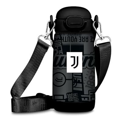 Seven Butelka do picia Kid Juventus, czarna, 400 ml, ze stali nierdzewnej, bez BPA, szczelna, szczelna, ciepła 12 h/zimno 24 h, z paskiem na ramię, do szkoły, sportu, podróży, dla chłopców, pomysł Seven Butelka do picia Kid Juventus, czarna, 400 ml, ze stali nierdzewnej, bez BPA, szczelna, szczelna, ciepła 12 h/zimno 24 h, z paskiem na ramię, do szkoły, sportu, podróży, dla chłopców, pomysł