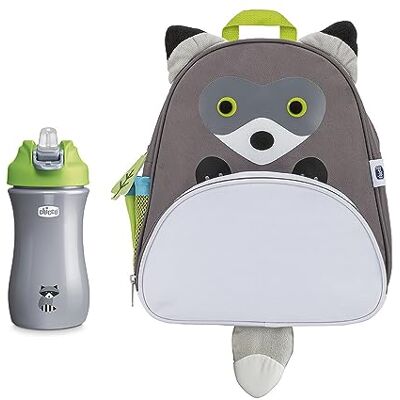 Chicco Zestaw plecaka szopa pracza i filiżanki wyskakującej, praktyczny zestaw składający się z plecaka w kształcie ślicznego szopa pracza i filiżanki 350 ml, szkło przeciwspadkowe dla dzieci, 2 lata+ Chicco Zestaw plecaka szopa pracza i filiżanki wyskakującej, praktyczny zestaw składający się z plecaka w kształcie ślicznego szopa pracza i filiżanki 350 ml, szkło przeciwspadkowe dla dzieci, 2 lata+